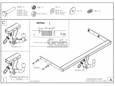 ТСУ Фаркоп оцинкованный Galia шар A для Volkswagen Touran № V065A