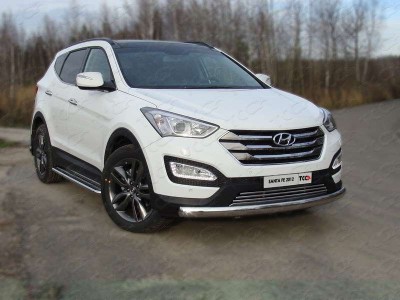 Защита передняя овальная длинная 75-42 мм для Hyundai Santa Fe № HYUNSF12-01