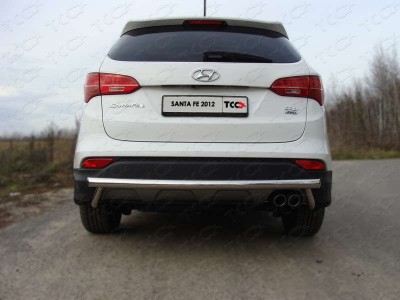 Защита заднего бампера центральная 60 мм ТСС для Hyundai Santa Fe 2012-2015