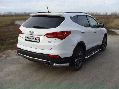 Защита заднего бампера уголки 75х42 мм для Hyundai Santa Fe № HYUNSF12-11