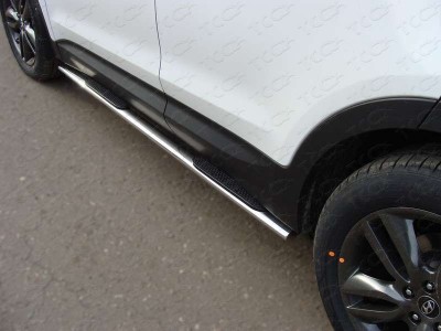 Пороги труба овальная с накладками 75-42 мм для Hyundai Santa Fe № HYUNSF12-07