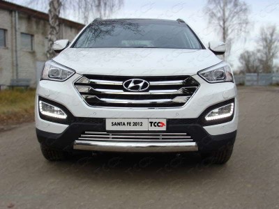 Защита передняя овальная короткая 75-42 мм ТСС для Hyundai Santa Fe 2012-2015