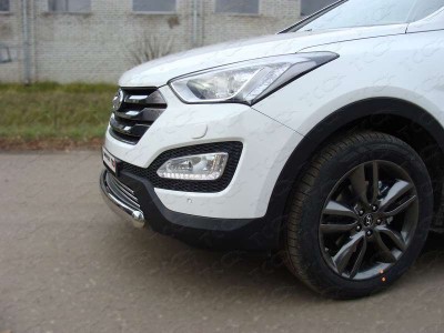 Защита передняя овальная короткая 75-42 мм ТСС для Hyundai Santa Fe 2012-2015