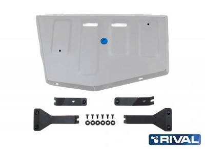 Защита топливного бака + комплект крепежа, RIVAL, Алюминий для JAC JS4, 1,5, АКПП, FWD, 2022-н.в., Москвич 3, 1.5, АКПП, FWD, 2022-н.в. №333.9214.1