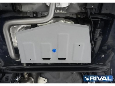 Защита топливного бака + комплект крепежа, RIVAL, Алюминий для JAC JS4, 1,5, АКПП, FWD, 2022-н.в., Москвич 3, 1.5, АКПП, FWD, 2022-н.в.