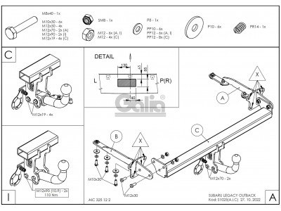 ТСУ Фаркоп оцинкованный Galia шар A для Subaru Outback № S102A