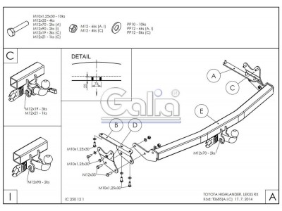 ТСУ Фаркоп оцинкованный Galia шар A для Toyota Highlander № T068A