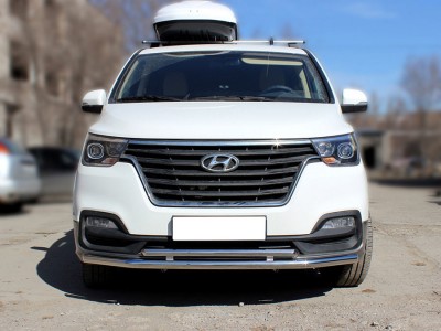 Защита переднего бампера двойная d-53+43 для Hyundai H-1 Starex 2017 – н.в. HYH117_1.1