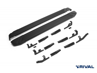 Порог-площадка "Black" F180ALB + комплект крепежа для Geely Tugella 2020-н.в.