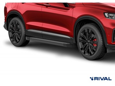 Порог-площадка "Black" F180ALB + комплект крепежа для Geely Tugella 2020-н.в.