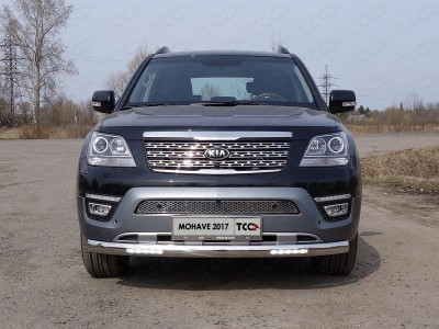 Защита передняя овальная с ДХО 75х42 мм для Kia Mohave № KIAMOH17-12
