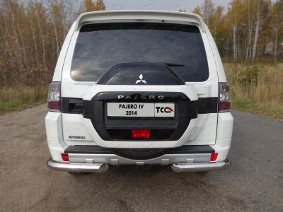 Защита заднего бампера уголки 76 мм ТСС для Mitsubishi Pajero 4 2014-2021