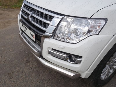 Защита передняя двойная 76/75 мм ТСС для Mitsubishi Pajero 4 2014-2021