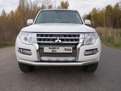 Защита переднего бампера 76 мм ТСС для Mitsubishi Pajero 4 2014-2021