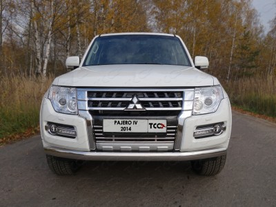 Защита передняя овальная 75х42 мм ТСС для Mitsubishi Pajero 4 2014-2021