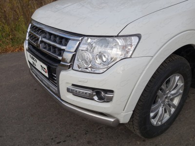 Защита передняя овальная 75х42 мм ТСС для Mitsubishi Pajero 4 2014-2021