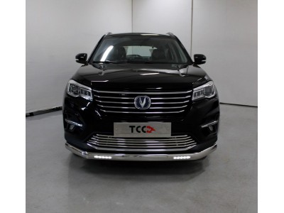 Защита передняя овальная с ДХО 75х42 мм для Changan CS75 № CHANCS7520-29