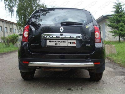 Защита заднего бампера овальная короткая 75х42 мм ТСС для Renault Duster 2011-2015