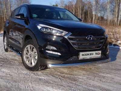 Защита передняя овальная 75х42 мм для Hyundai Tucson № HYUNTUC15-24