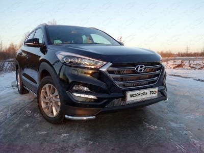 Защита переднего бампера уголки 42 мм ТСС для Hyundai Tucson 2015-2018
