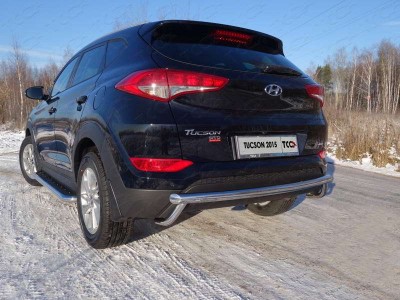 Защита заднего бампера двойная 60-42 мм ТСС для Hyundai Tucson 2015-2018