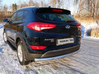 Защита заднего бампера овальная 75х42 мм ТСС для Hyundai Tucson 2015-2018