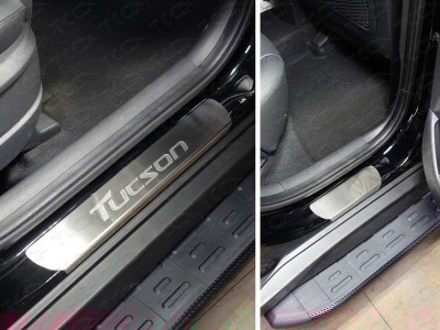 Накладки на пороги шлифованный лист надпись Tucson для Hyundai Tucson № HYUNTUC15-14