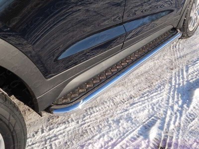 Пороги с площадкой алюминиевый лист 60 мм для Hyundai Tucson № HYUNTUC15-06