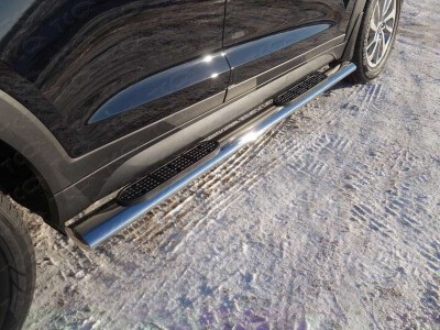 Пороги труба овальная с накладками 120х60 мм для Hyundai Tucson № HYUNTUC15-01