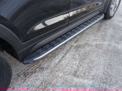 Пороги алюминиевые ТСС с накладкой серые для Hyundai Tucson № HYUNTUC15-10GR