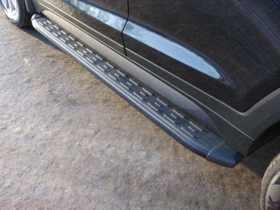 Пороги алюминиевые ТСС с накладкой чёрные для Hyundai Tucson № HYUNTUC15-10BL