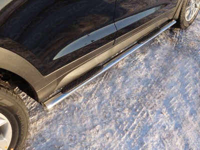 Пороги труба овальная с накладками 75х42 мм для Hyundai Tucson № HYUNTUC15-02