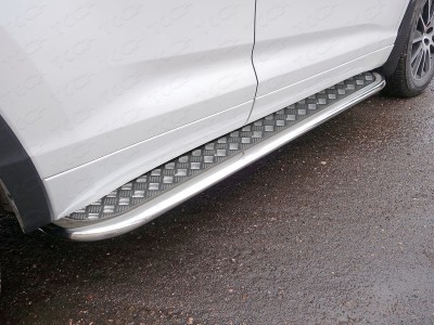 Пороги овал с площадкой алюминиевый лист 75х42 мм для Toyota Highlander № TOYHIGHL17-09