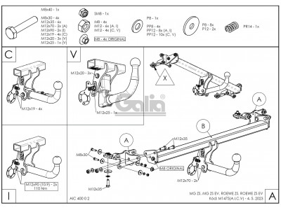Фаркоп оцинкованный для MG ZS 2021-н.в. условно-съемное крепление шара №M147A