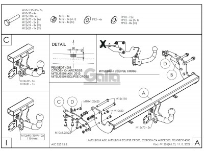 ТСУ Фаркоп оцинкованный Galia шар C съемный для Mitsubishi ASX/Peugeot 4008/Citroen C4 Aircross № M122C