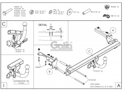 ТСУ Фаркоп оцинкованный Galia шар C съемный для Opel Zafira B № O052C