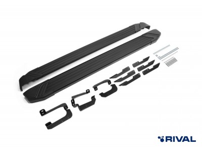 Порог-площадка "Black" F173ALB + комплект крепежа, RIVAL для Chery Tiggo 4 2019-/ 4 Pro 2022-н.в.