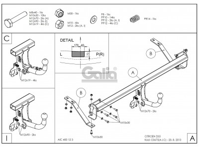 ТСУ Фаркоп оцинкованный Galia шар C съемный для Citroen DS5 № C067C