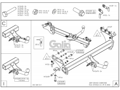 ТСУ Фаркоп оцинкованный Galia шар C съемный для Jeep Grand Cherokee № J010C