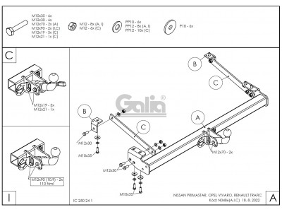 ТСУ Фаркоп оцинкованный Galia шар A для Opel Vivaro/Renault Trafic № N048A