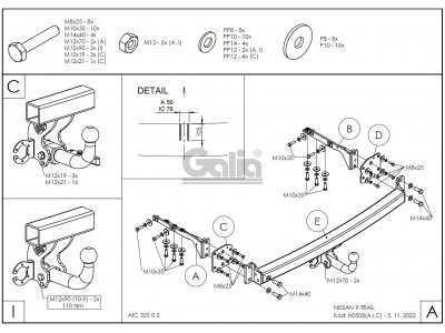 ТСУ Фаркоп оцинкованный Galia шар A для Nissan X-Trail T31 № N050A