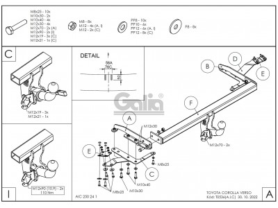 ТСУ Фаркоп оцинкованный Galia шар A для Toyota Corolla Verso № T053A
