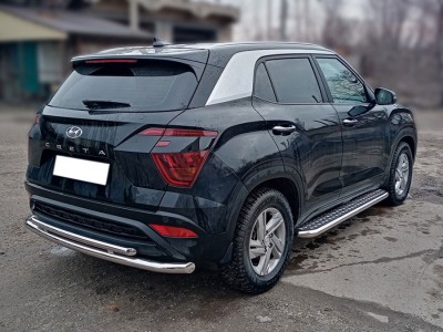Защита заднего бампера двойная d-60+43 Технотек для Hyundai Creta II 2021 – н.в.