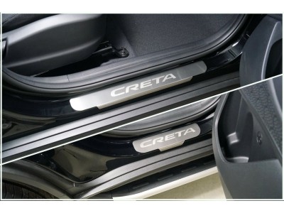 Накладки на пороги (лист шлифованный надпись Creta) 4шт для Hyundai Creta II 2021 – н.в. HYUNCRE21-04