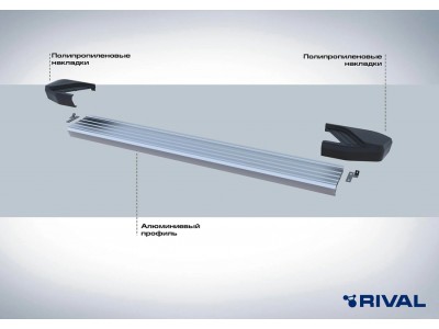 Пороги на автомобиль "Silver" Rival для Hyundai Santa Fe IV рестайлинг 2021-н.в./Tucson IV 2021-н.в./Kia Sportage V 2021-н.в./KIA Sorento 2020-н.в., 180 см, 2 шт., алюминий