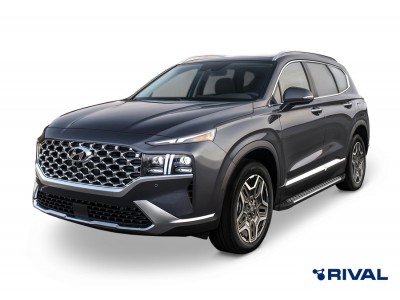Пороги на автомобиль "Bmw-Style круг" Rival для Hyundai Santa Fe IV рестайлинг 2021-н.в./Tucson IV 2021-н.в./Kia Sportage V 2021-н.в./KIA Sorento 2020-н.в., 180 см, 2 шт., алюминий