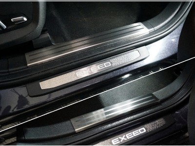Накладки на пластиковые пороги (лист шлифованный с полосой) 4 шт для Exeed VX 2.0L 4WD 2021 – н.в. EXEEDVX21-04