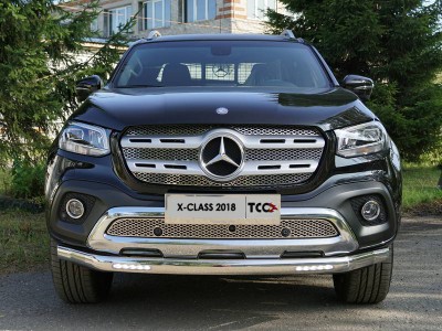 Защита передняя овальная с ДХО 75х42 мм для Mercedes-Benz X-Class № MERXCL18-06