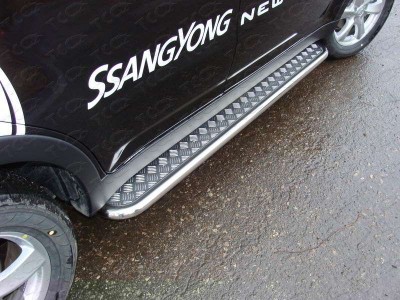 Пороги с площадкой алюминиевый лист 42 мм для SsangYong Actyon № SSANACT11-02