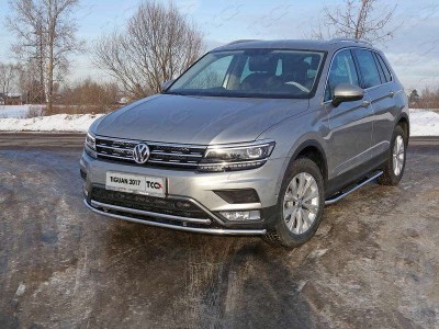 Защита передняя двойная для Offroad 42-42 мм ТСС для Volkswagen Tiguan 2016-2021